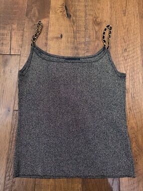 Cable & Gauge Metallic Knit Chain-Strap Cami - Gold & Black